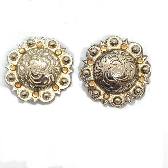 Western Design Leather Work Screw Back Concho Set of 2 Silver Look Craft - Picture 2 of 5